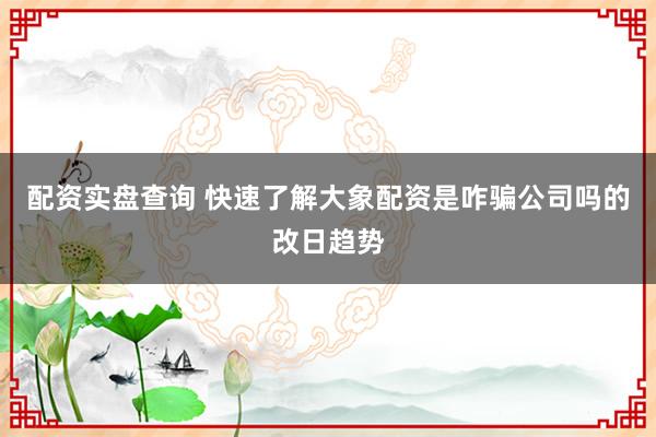 配资实盘查询 快速了解大象配资是咋骗公司吗的改日趋势