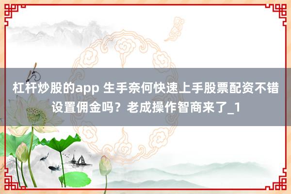 杠杆炒股的app 生手奈何快速上手股票配资不错设置佣金吗？老成操作智商来了_1