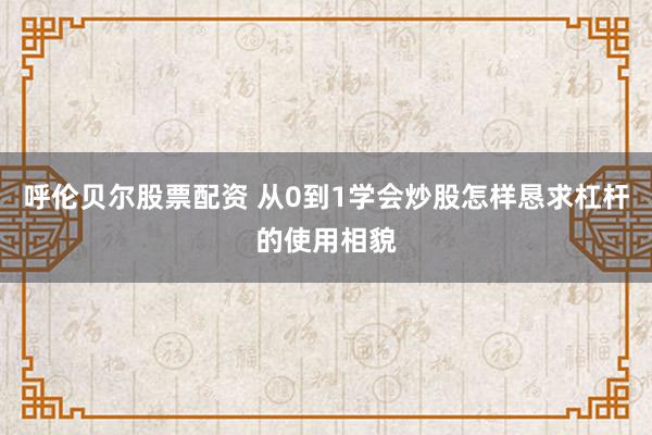 呼伦贝尔股票配资 从0到1学会炒股怎样恳求杠杆的使用相貌