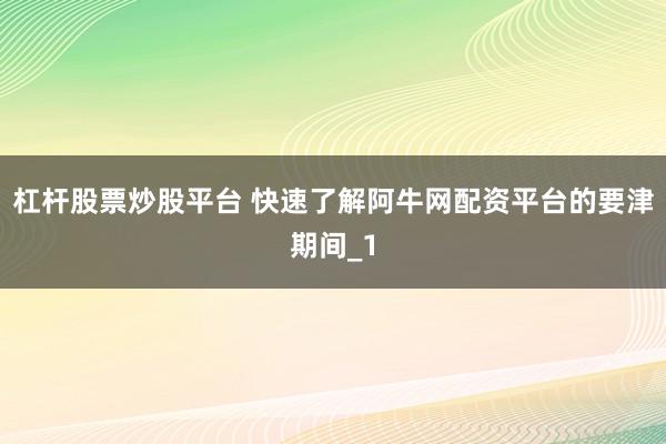 杠杆股票炒股平台 快速了解阿牛网配资平台的要津期间_1