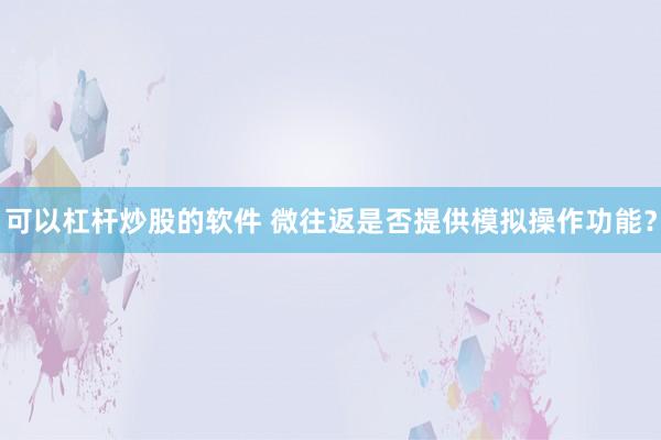 可以杠杆炒股的软件 微往返是否提供模拟操作功能？