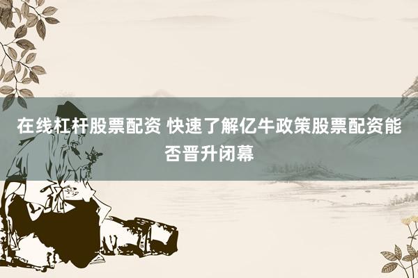 在线杠杆股票配资 快速了解亿牛政策股票配资能否晋升闭幕