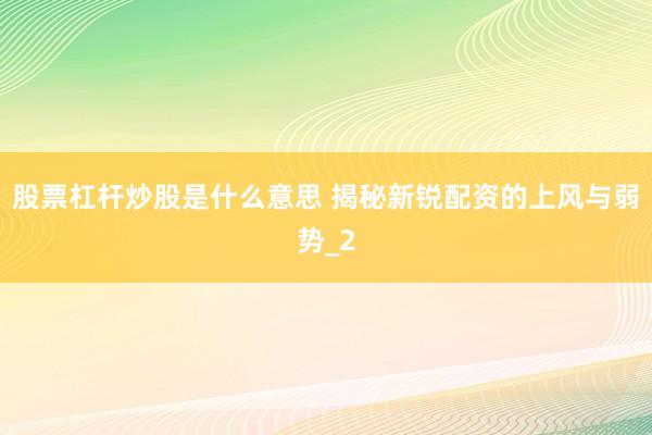 股票杠杆炒股是什么意思 揭秘新锐配资的上风与弱势_2