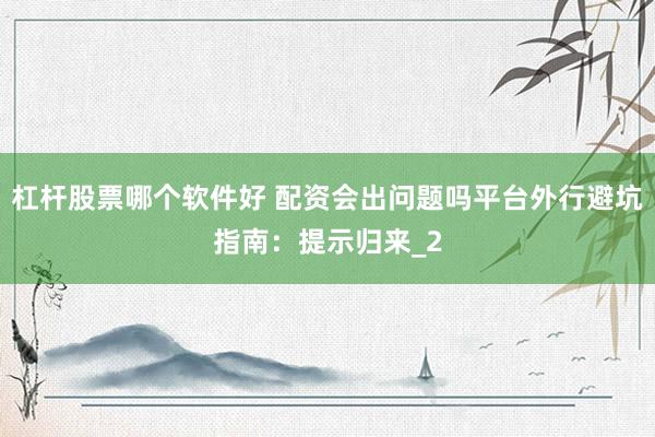 杠杆股票哪个软件好 配资会出问题吗平台外行避坑指南：提示归来_2