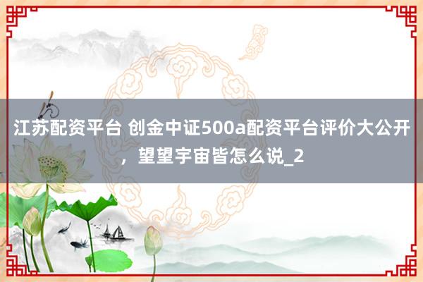 江苏配资平台 创金中证500a配资平台评价大公开，望望宇宙皆怎么说_2