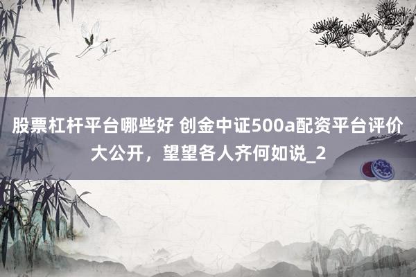 股票杠杆平台哪些好 创金中证500a配资平台评价大公开，望望各人齐何如说_2
