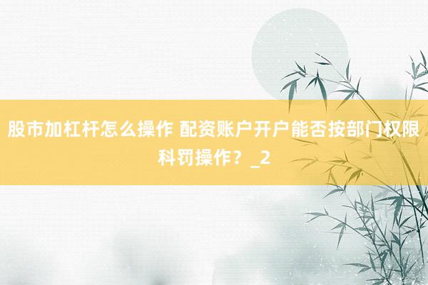 股市加杠杆怎么操作 配资账户开户能否按部门权限科罚操作？_2